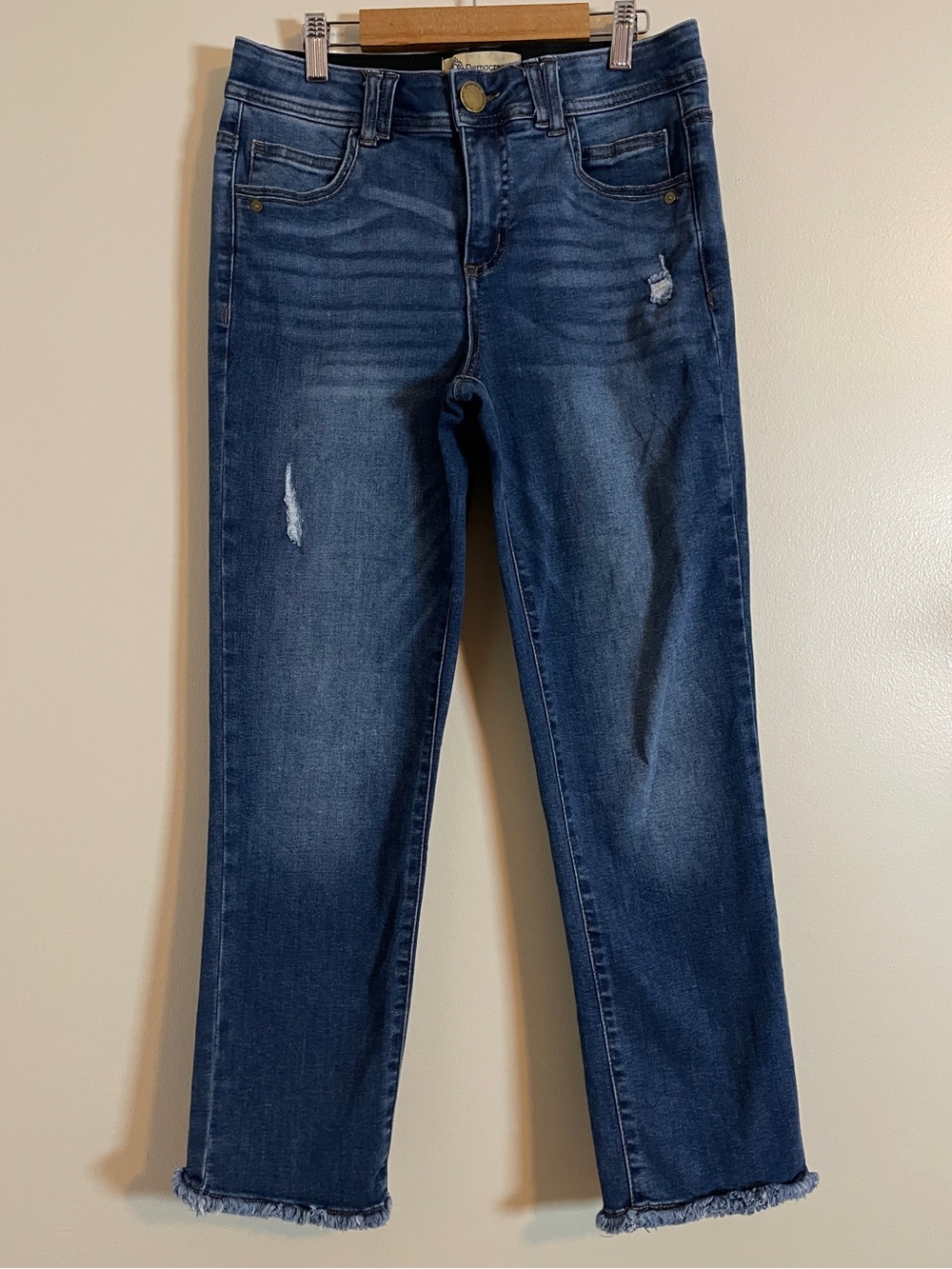 Democracy Jeans Womens 4 Blue Distressed Straight Leg Ab Technology Classic